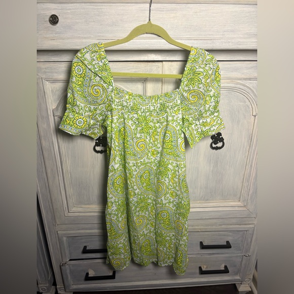 SZ Blockprints X J.Crew Squareneck Puff-Sleeve Mini Dress Paisley Bright Preppy - Picture 8 of 8